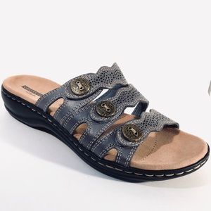 Clark’s Leisa Grace Blue Leather Slide Low Sandal